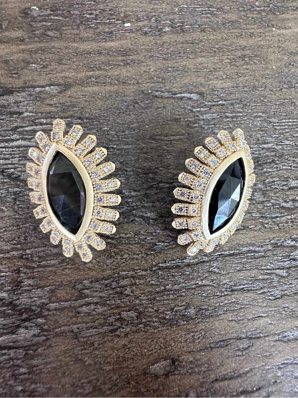Prototype Kendra Scott - Gold-Tone Black Marquise Crystal Halo Stud Earrings